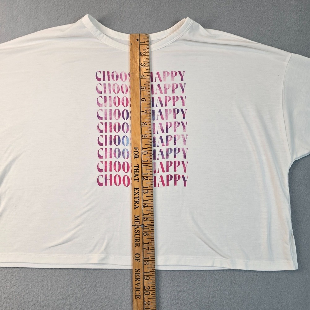 Old Navy Cotton Choose Happy Graphic Crop Top Womens Medium White Short Sleeve - Picture 3 of 7